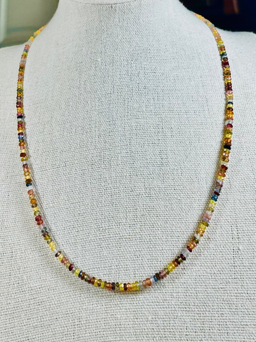 14k Solid Gold Multi Colored Sapphire Beaded 17.5 Inch Necklace NWOT